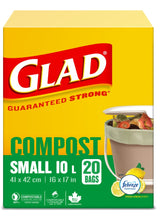 Glad Small 100% Compostable Febreze Lemon Scented Food Waste Bags, 20-pk, 10-L