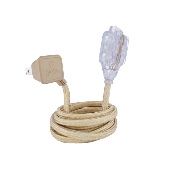 Globe 9-ft 16/2 Fabric Extension Cord, Right Angle Plug, 3 Outlets, Gold E6