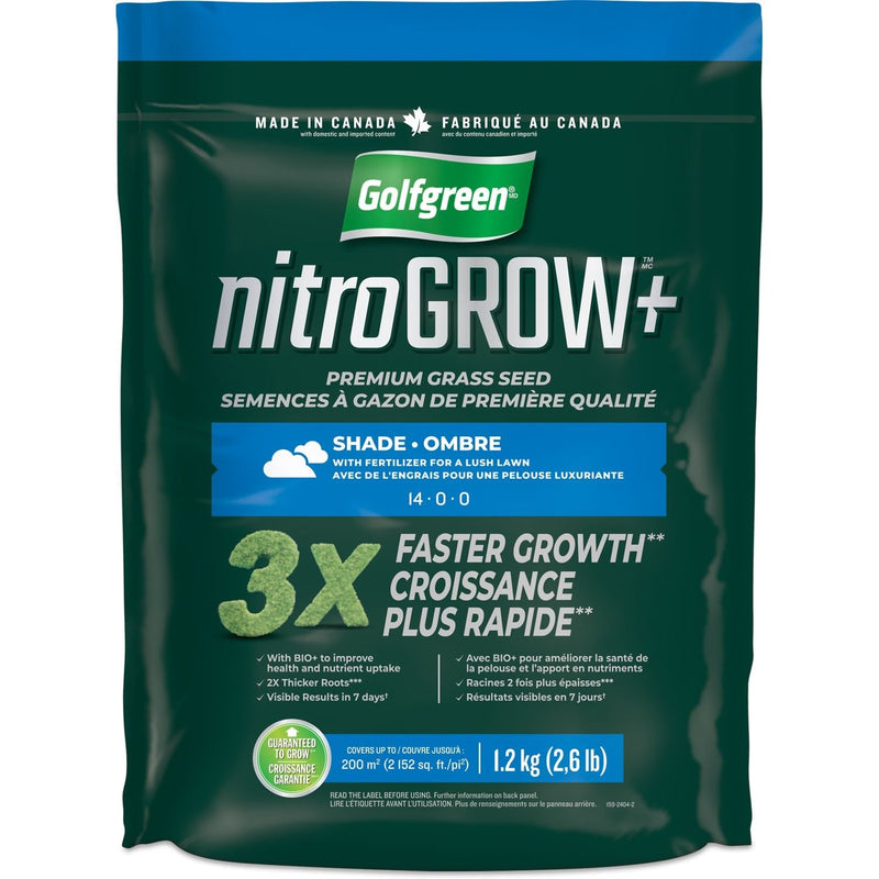 Golfgreen Nitrogrow+ Premium Nitrogen Enriched Shade Grass Seed with Fertilizer, 14-0-0, 1.2kg O8