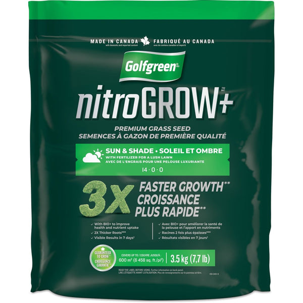 Golfgreen Nitrogrow+ Premium Nitrogen Enriched Sun and Shade Grass Seed with Fertilizer, 14-0-0, 3.5kg I1