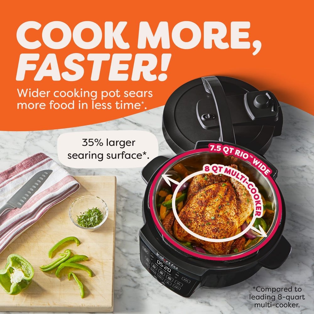Instant Pot Wide Base Pressure Cooker with Easy Release, 7.5-qt