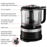 KitchenAid Compact Food Chopper with Dishwasher Safe Parts, Black