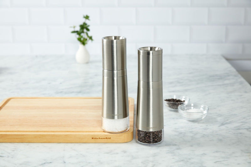 KitchenAid Stainless Steel Salt & Pepper Grinder Set, 8-in, Pre-Filled F2