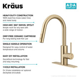 Kraus Oletto Pull-Down Single Handle Kitchen Faucet with QuickDock Top Mount Installation Assembly, Spot Free Antique Champagne Bronze