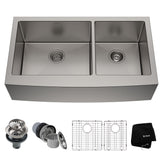 Kraus Standard PRO Apron Front Farmhouse Stainless Steel Double Bowl Kitchen Sink, 36x21x10-in