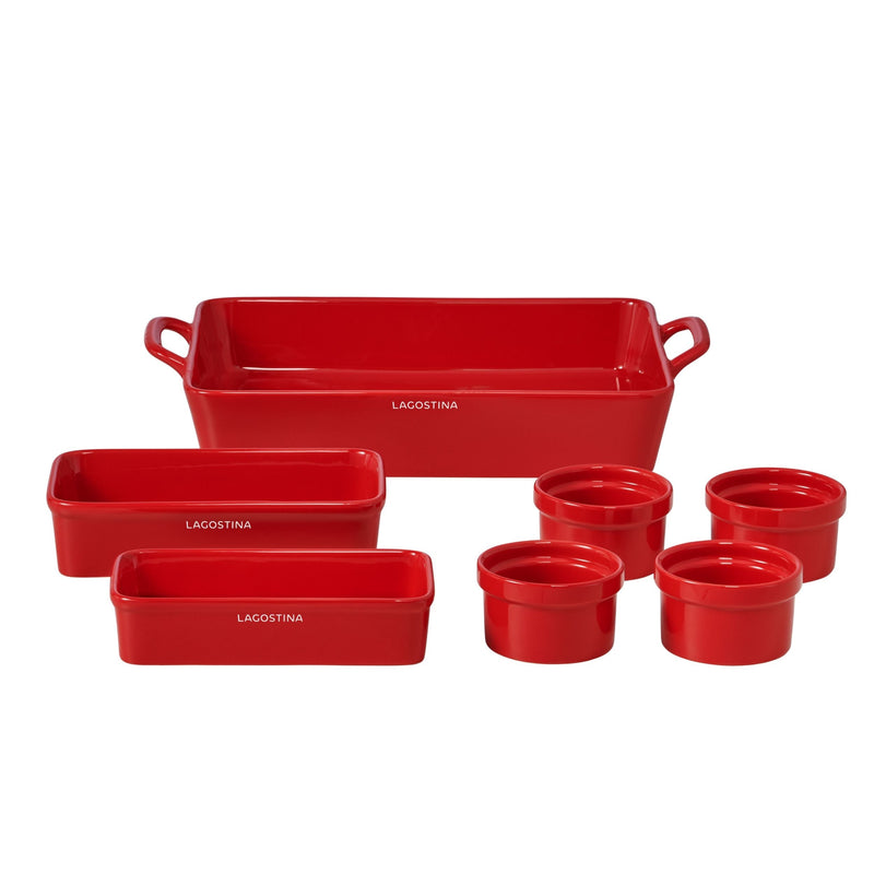 Lagostina Stackable Red Ceramic Bakeware Set with Handles, 7-pc M7