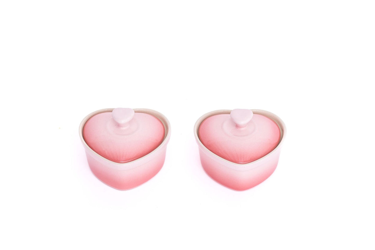 Lagostina Stoneware Heart Cocottes and Tray, Gradient Rose, 5-pc