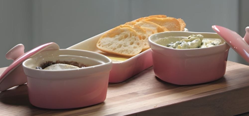 Lagostina Stoneware Heart Cocottes and Tray, Gradient Rose, 5-pc