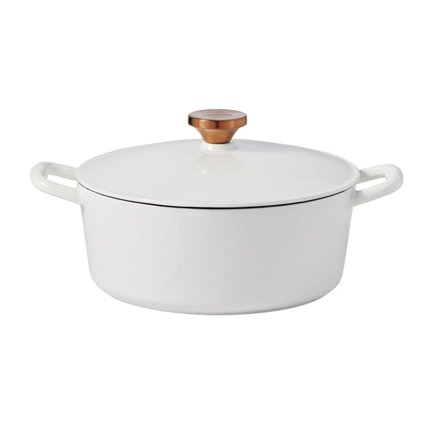 Lagostina Tuscan Collection Round Casserole Dish, Enamelled Cast Iron, White, 7-qt X0