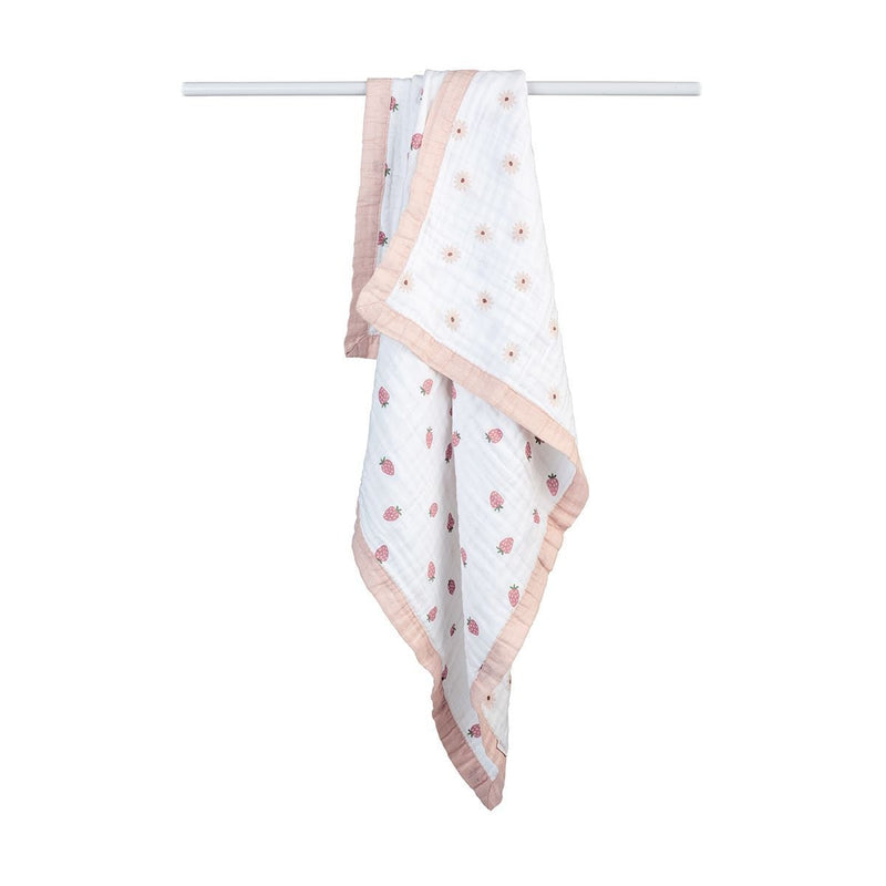 Lulujo 3-Ply Daisies & Strawberry Reversible Muslin Blanket S5