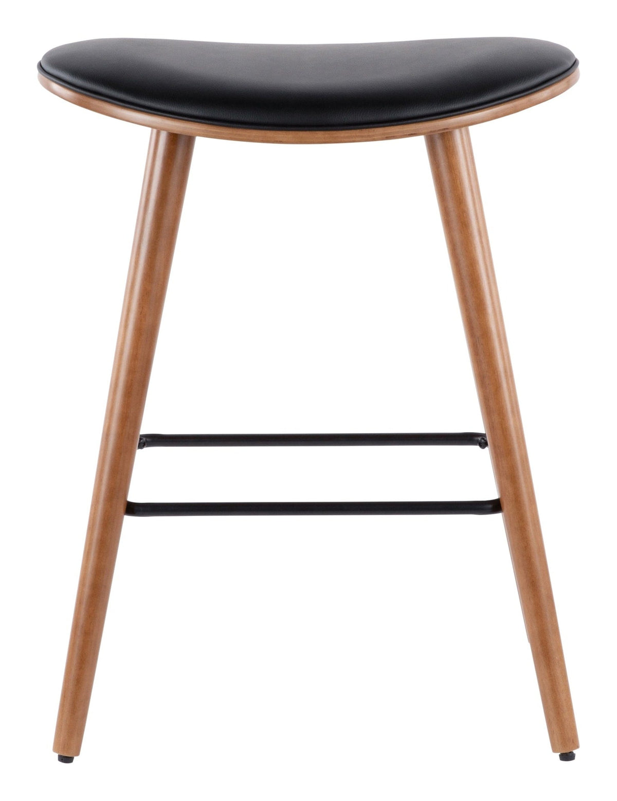 LumiSource Saddle Wood & PU Leather Seat Counter/Bar Stools (2-Piece Set), Walnut/Black
