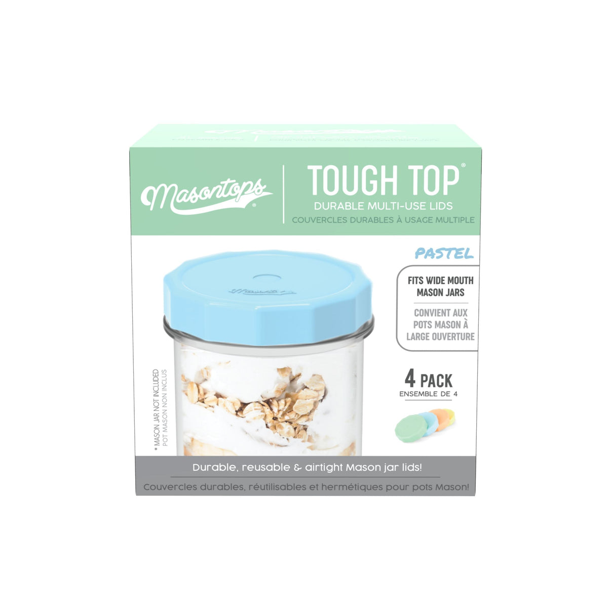 Masontops Tough Tops Durable Plastic Lids, Wide-Mouth, Assorted, 4-pk