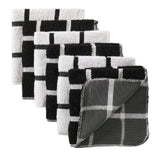 Master Chef Terry Checkered Dish Cloths with Scrubber, Black, 6-pk