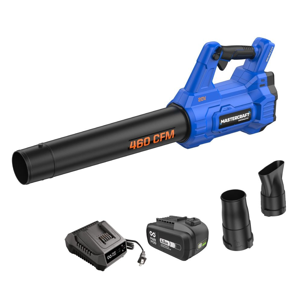 Mastercraft 20V Cordless 460 CFM Brushless Leaf Blower Kit with PWRPOD 4 Ah Battery and Charger
