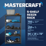 Mastercraft 5-Shelf Resin/ Plastic Storage Rack/ Shelving Unit, 36 x 18 x 72-in