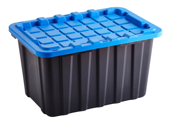 Mastercraft Heavy Duty Stackable Storage Box with Lid, 102-L, Black/Blue S6