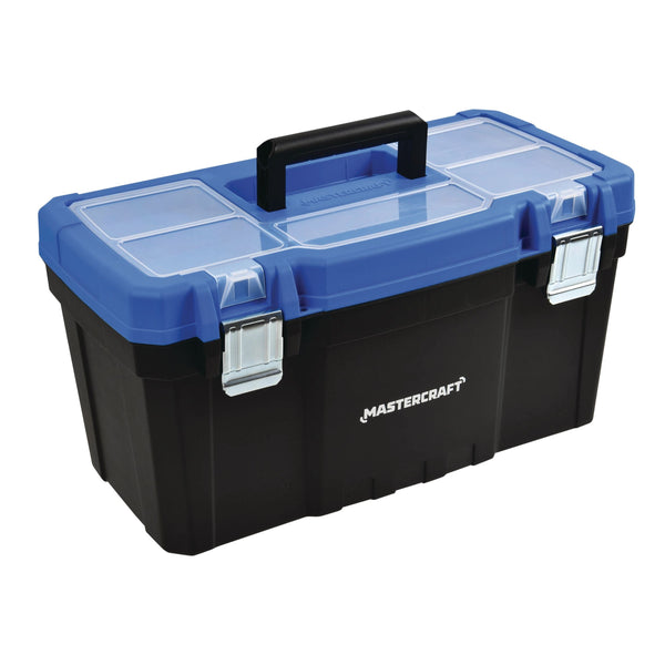 Mastercraft Portable Plastic Tool Box with Removable Tray & Tray Top, Blue, 22-in M1