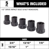 MAXIMUM 1/2-in Drive Impact Bolt & Nut Remover Set, 5-pc