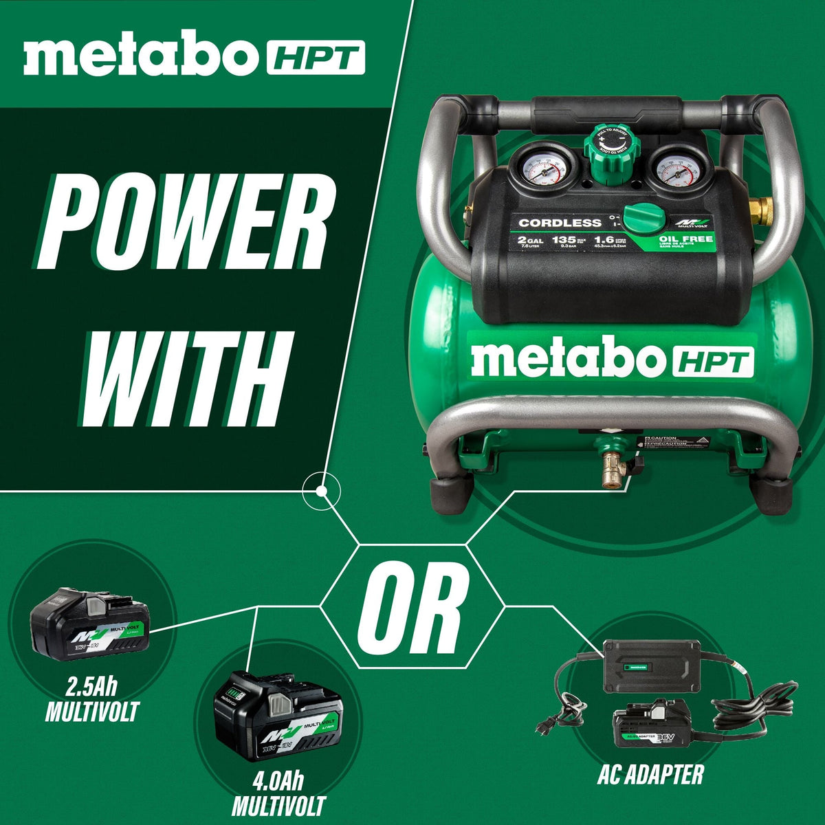 Metabo HPT 36V Cordless Air Compressor, 2-Gal