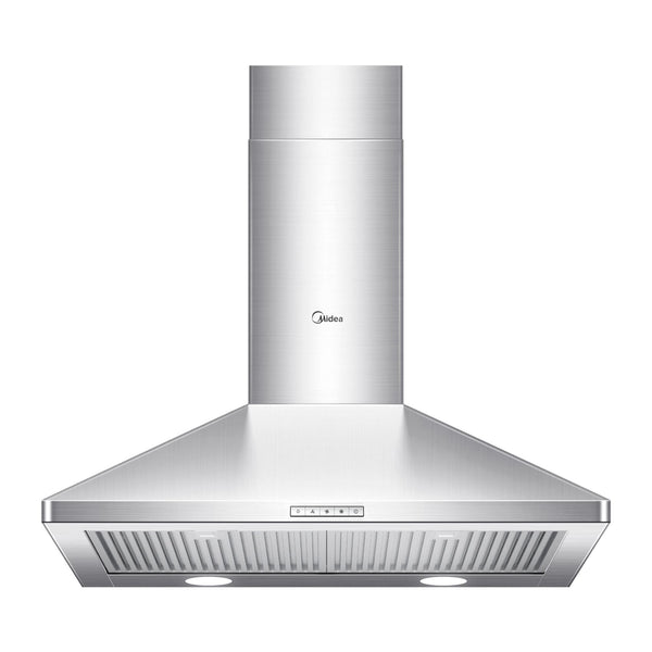 Midea Pyramid 450CFM Push Button Wall Mount Kitchen Exhaust Fan Range Hood, Stainless Steel, 30-in T8