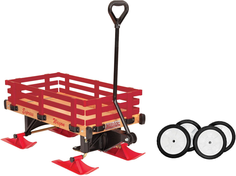 Millside Industries Express Kids' Convertible Wooden Wagon Sleigh/Sled For All Seasons, Ages 3+ M3