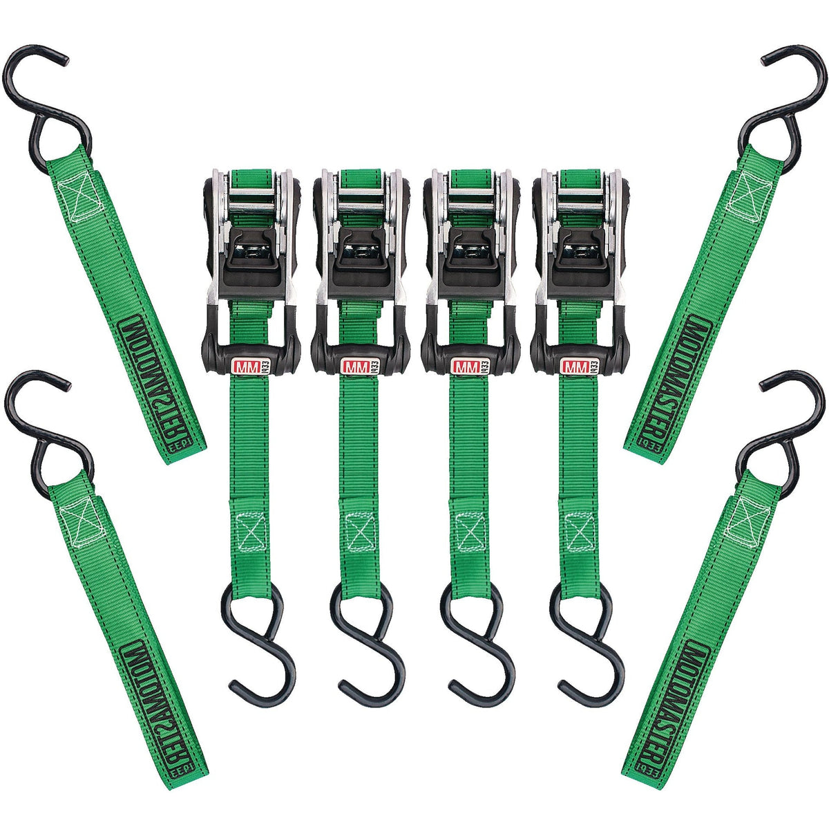 MotoMaster 1,500-lb Ratchet Tie Down, with Padded D-Handle, 1-in x 14-ft, 4-pk, Green