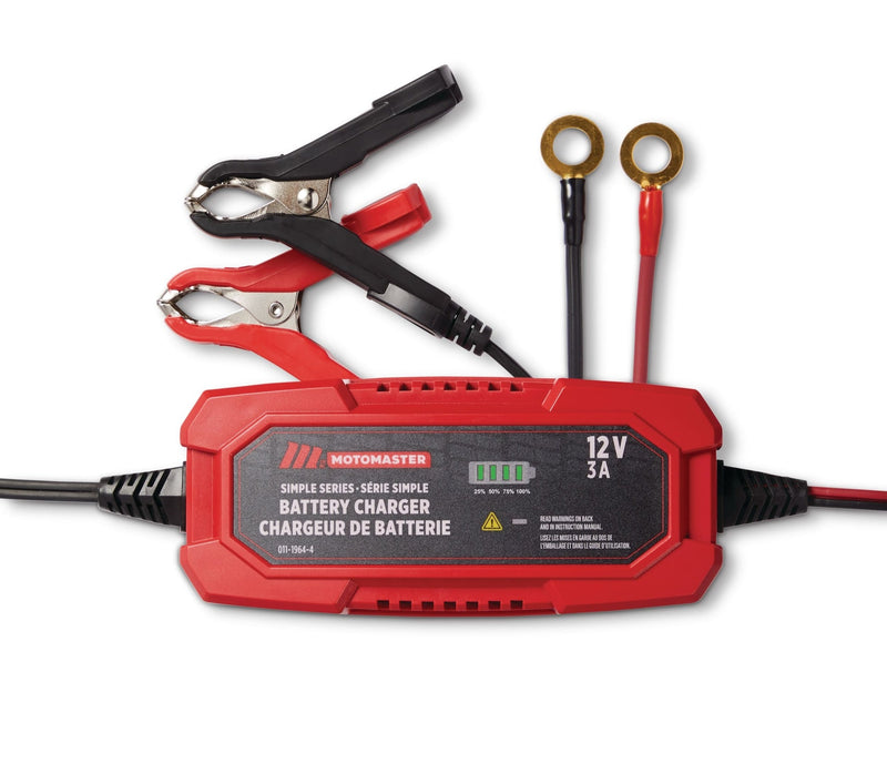 MotoMaster Simple Series Smart Battery Charger/Maintainer, Fully Automatic, 3-Amp, 12V K4