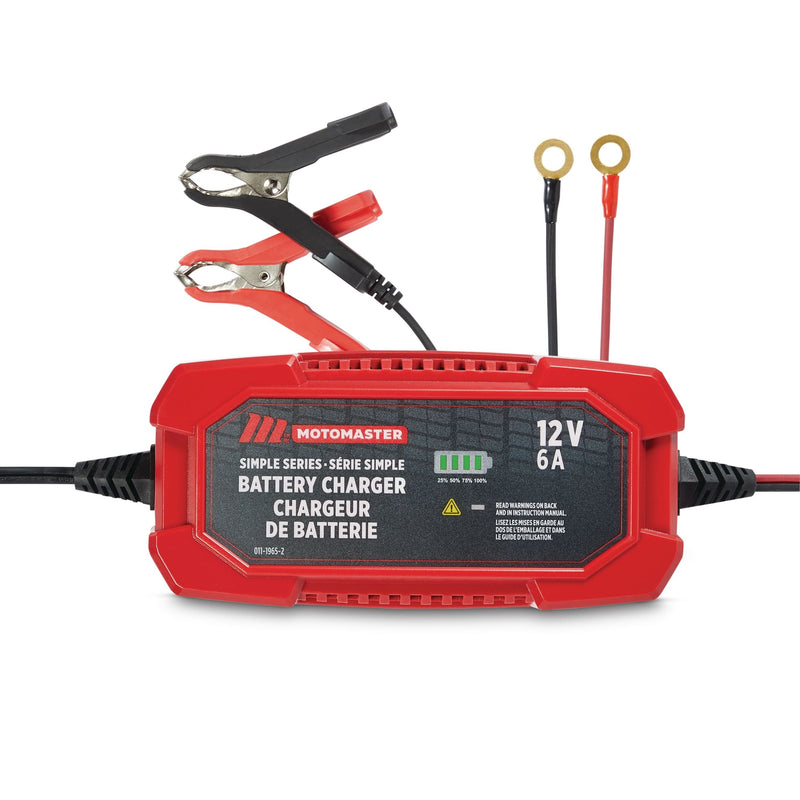 MotoMaster Simple Series Smart Battery Charger/Maintainer, Fully Automatic, 6-Amp, 12V M1