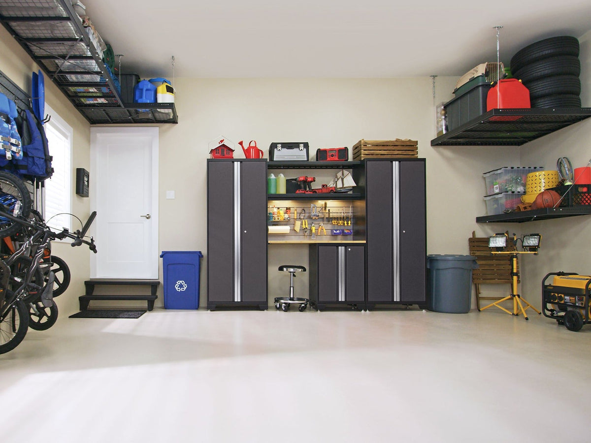 NewAge Bold 3.0 Series 24-Gauge Steel Garage Cabinetry Set with Bamboo Top, Partial Assembly, 96-in x 18-in x 72-in, 6-pc