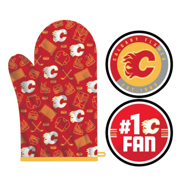 NHL Calgary Flames Kitchen Oven Mitt Pot Holder Set, 2-pc M3