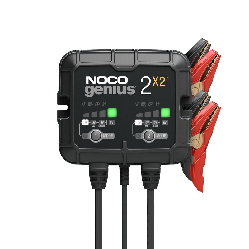 NOCO GENIUS2X2 Smart Battery Charger/Maintainer/Desulfator, 2-Bank, 4-Amp, 6V/12V S1