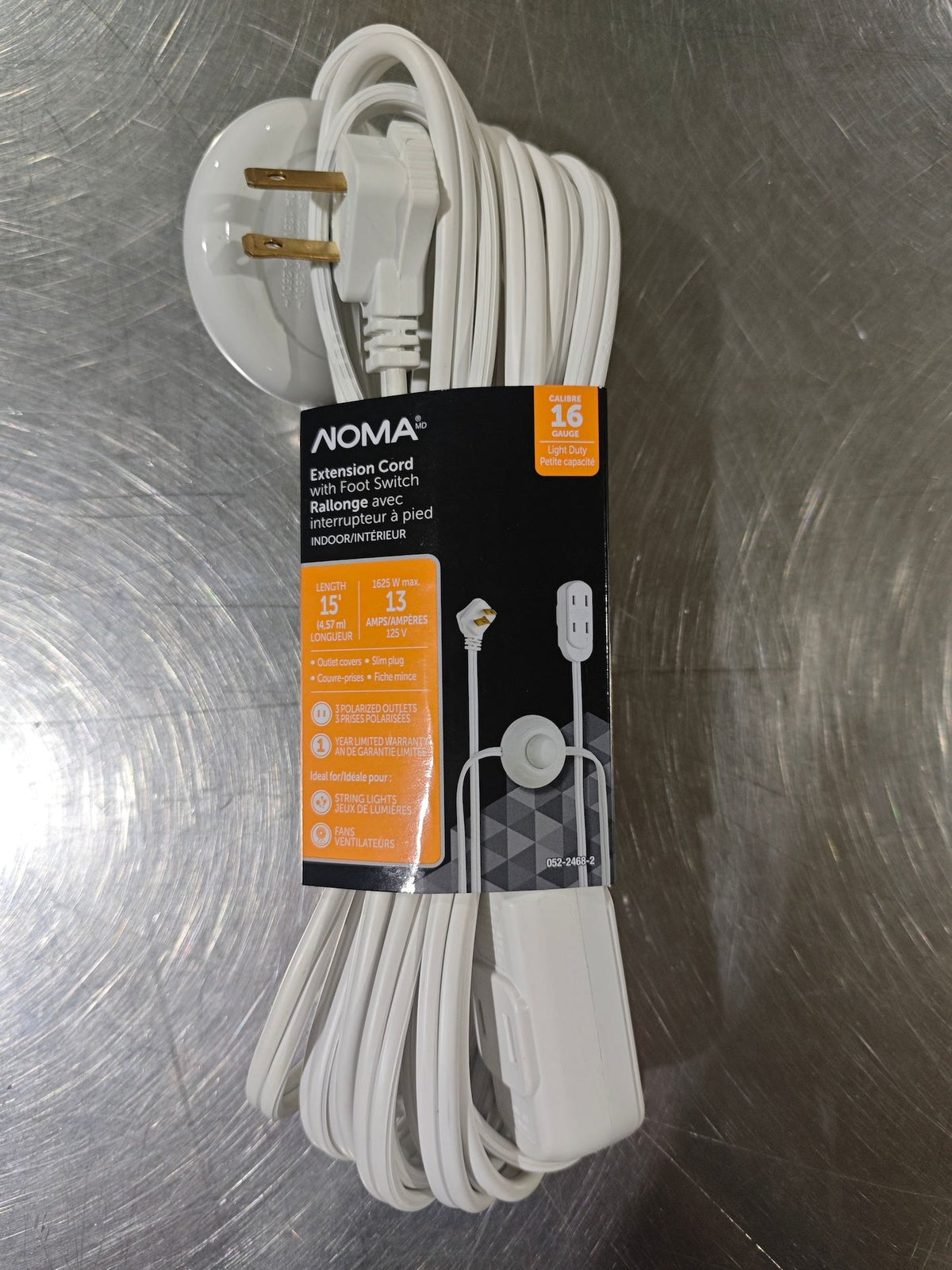 NOMA 14-ft 7-in 16/2 Indoor Extension Cord, ON/OFF Foot Switch, White