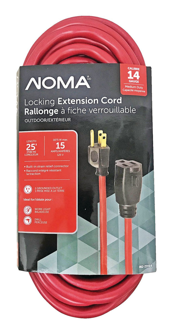 NOMA 14/3 Outdoor Extension Cord with Grounded Outlet & Locking Connector, Red D7