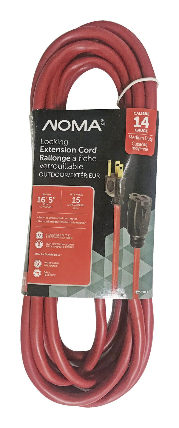 NOMA 16-ft 5-in 14/3 Outdoor Extension Cord with Grounded Outlet and Locking Connector, Red X5