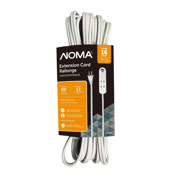 NOMA 20-ft 13A 3-Outlet/1-USB-C Light-Duty 16-Gauge White Indoor Extension Cord T7