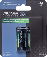 NOMA Advanced 2400 mAh USB C-Type Rechargeable Li-Ion Batteries, 2-pk