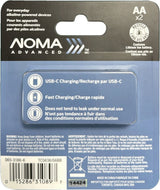 NOMA Advanced 2400 mAh USB C-Type Rechargeable Li-Ion Batteries, 2-pk