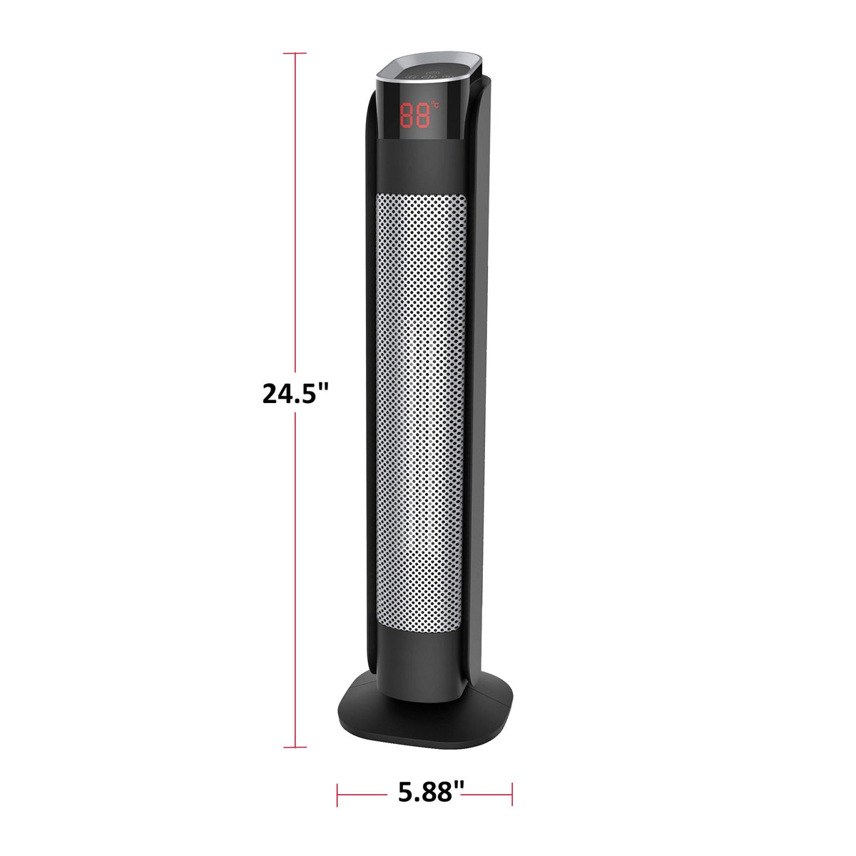 NOMA Oscillating Tower Ceramic Heater withRemote Control & Thermostat, 1500W, Black, 24-in