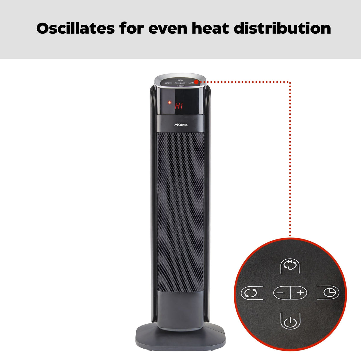 NOMA Oscillating Tower Ceramic Heater withRemote Control & Thermostat, 1500W, Black, 24-in