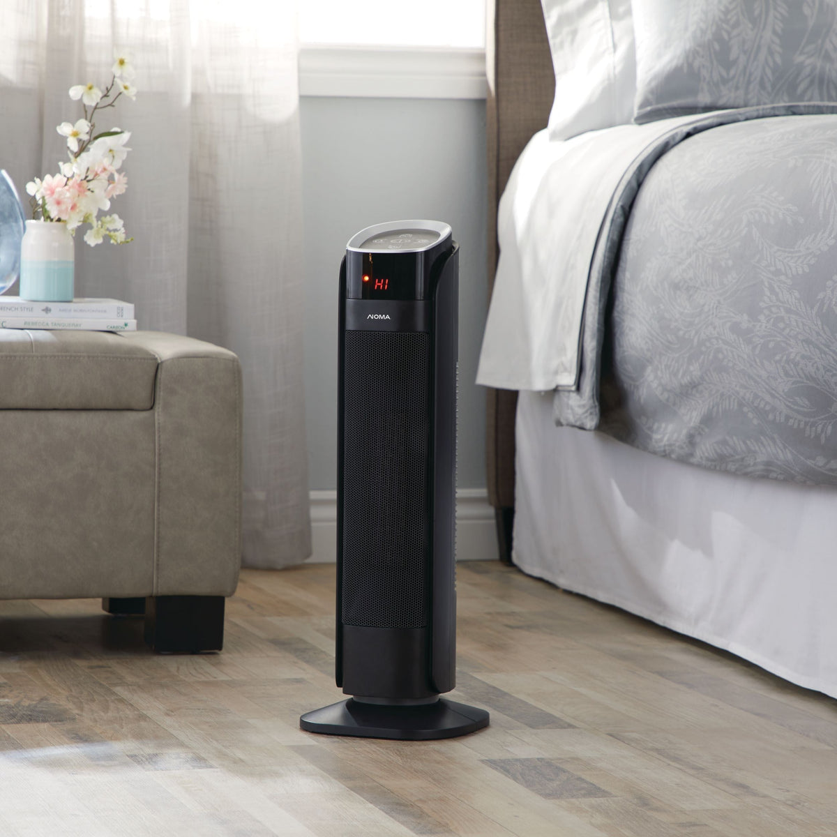 NOMA Oscillating Tower Ceramic Heater withRemote Control & Thermostat, 1500W, Black, 24-in