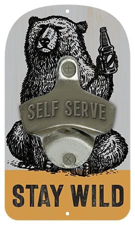 Open Road Brands Rustic Die Cut "Stay Wild" MDF Decor Bottle Opener, Wood/Metal, Grey M5