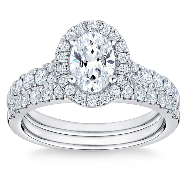Oval Cut and Round Brilliant Diamond Halo Wedding Set (1.85 ctw) J2