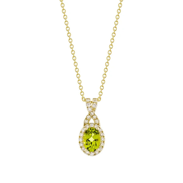 Oval Cut Peridot and Diamond Pendant (0.19 ctw) F5