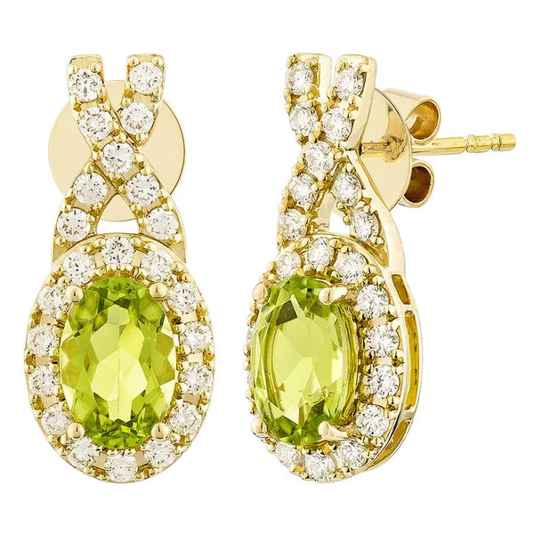 Oval Shaped Peridot and Diamond Earrings (0.30 ctw) H7