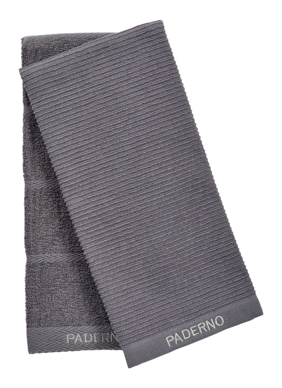 PADERNO All-Purpose Ribbed Cotton Terry Kitchen Towels, Charcoal, 2-pk