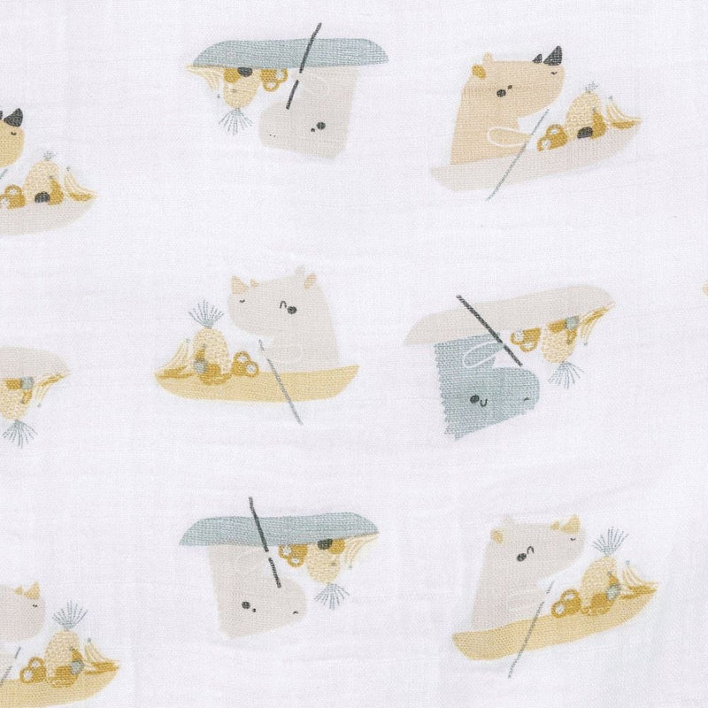 Perlimpinpin Cotton Muslin Baby Swaddle Blanket, Rhinos V2