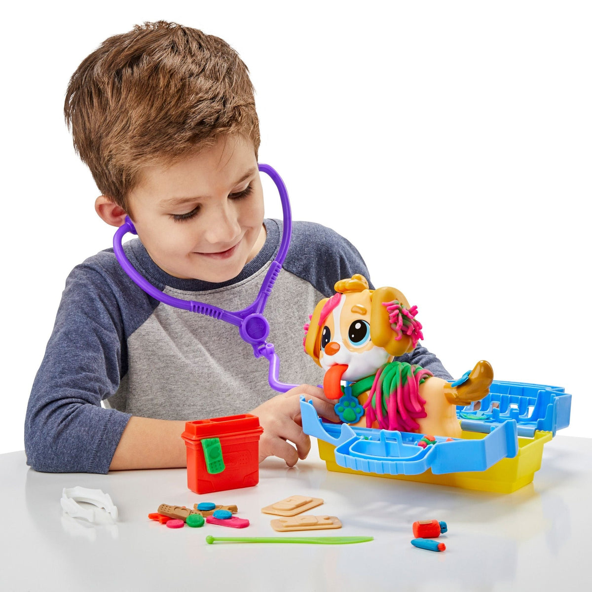 Play-Doh Care N' Carry Vet Playset, With Compound Cans, Non-Toxic, 10 oz, 5-pc, Ages 3+