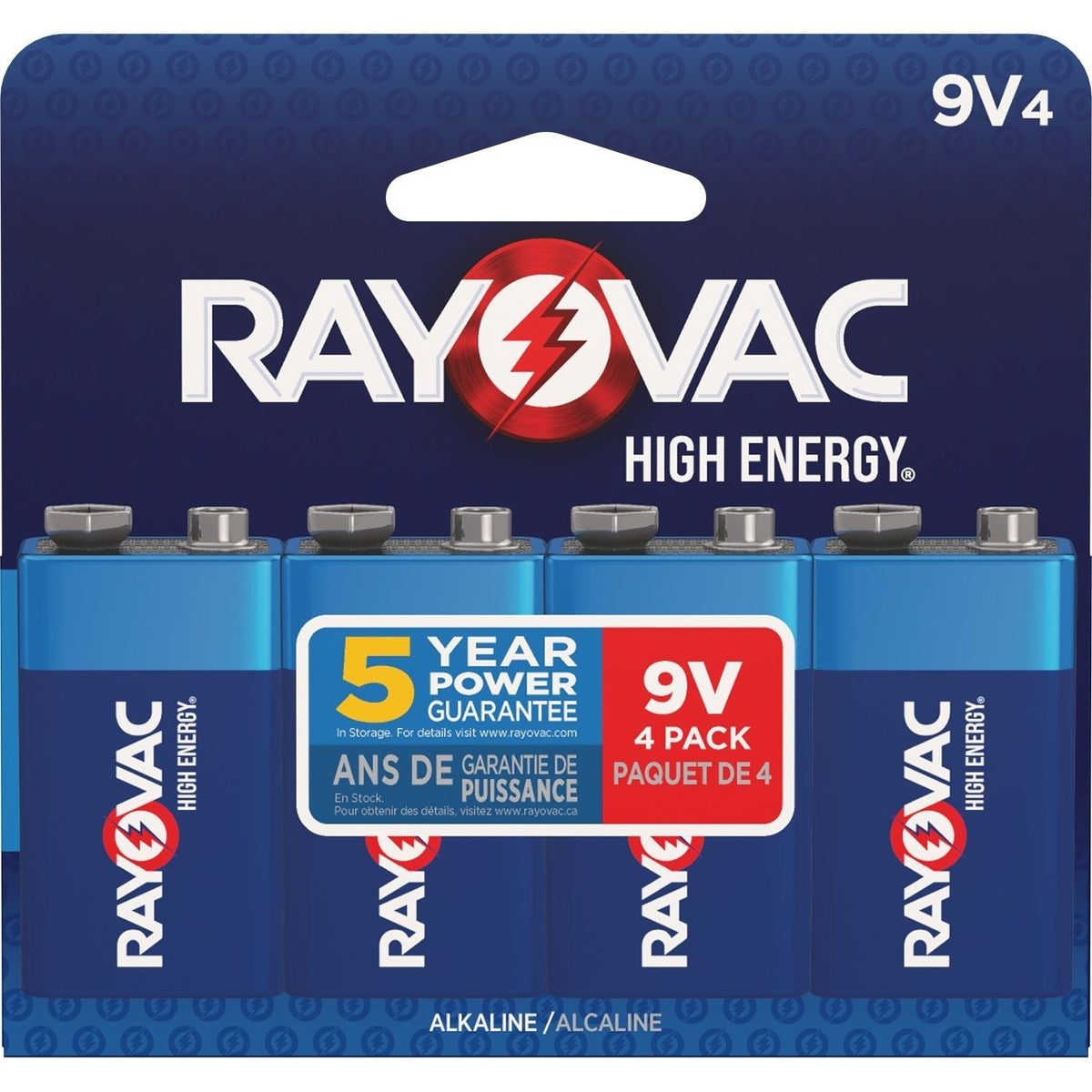 Rayovac HIGH ENERGY 9V/9 Volt Alkaline Batteries, Long Lasting, All Purpose, 4-pk