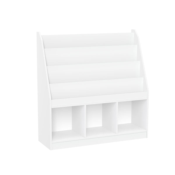 RiverRidge Home Kids' Playroom Bookrack with 3 Toy Organizer Cubbies & 4 Book Shelves, White C7