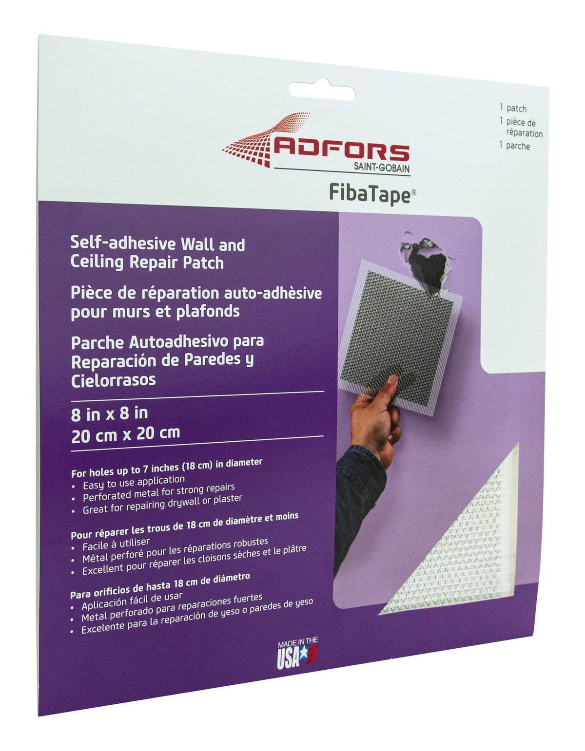 Saint-Gobain Self-Adhesive Wall & Ceiling Hole Repair Patch For Drywall & Plaster, 8 x 8-in